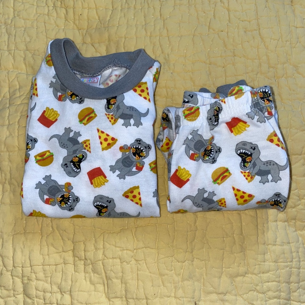 Swiggles Gray Dinosaur and Food Print Top
